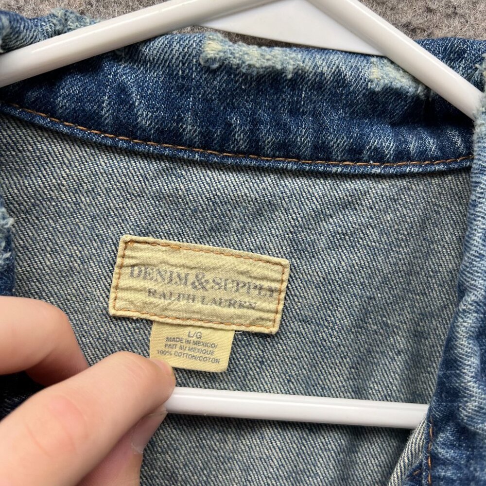 Ralph Lauren Denim Jacket Women Large Blue Jean Button Down Vintage Distressed - Picture 2 of 12